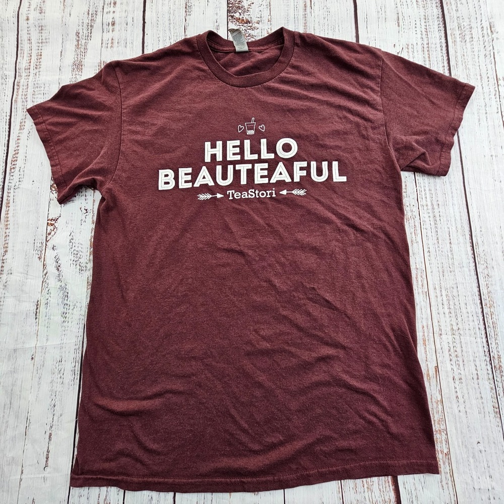 Hello Beauteaful TeaStori Maroon Short Sleeve Cotton Blend T-Shirt Men's M